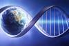 earth inside a glowing dna strand