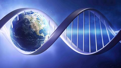 earth inside a glowing dna strand