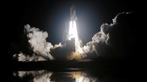 Night space shuttle launch